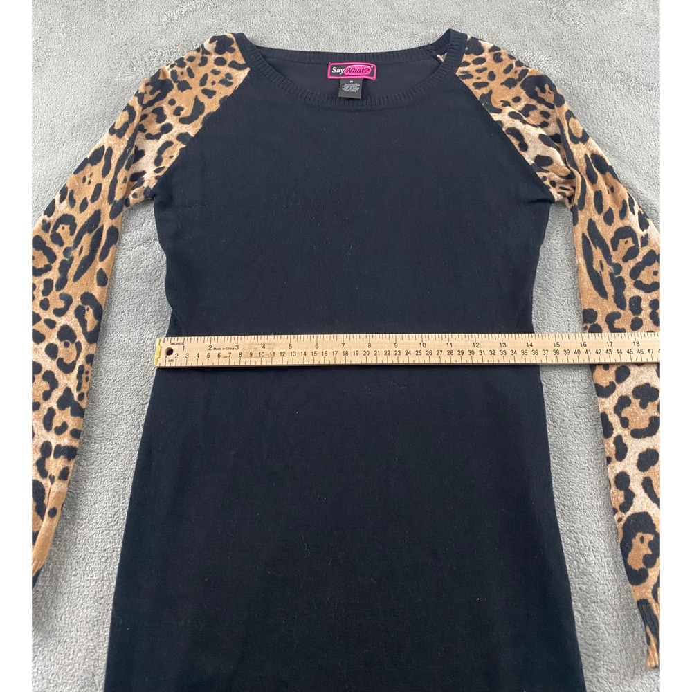Say What? Womens Black Leopard Print Raglan Sleeve Sweater Dress Medium M - Picture 6 of 10